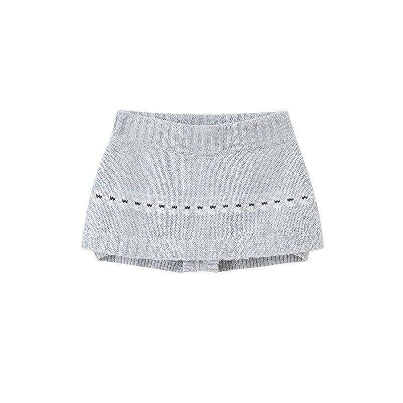Reindeer High Neck Cropped Short Sleeve Women's Wool Blend Matching Skirt Sets