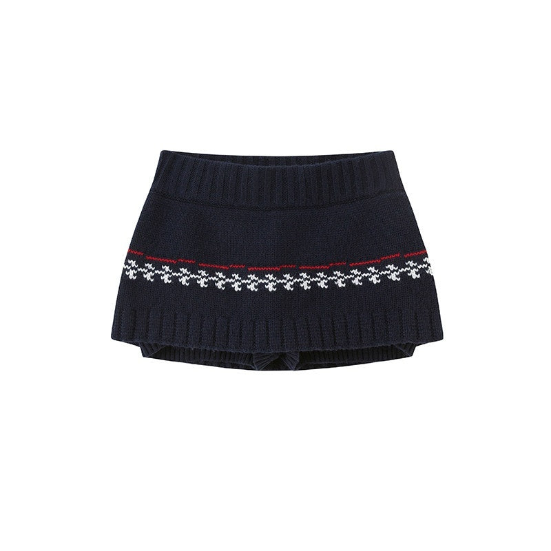 Reindeer High Neck Cropped Short Sleeve Women's Wool Blend Matching Skirt Sets