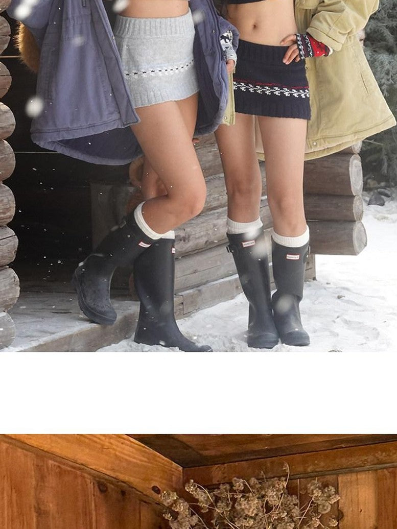 Reindeer High Neck Cropped Short Sleeve Women's Wool Blend Matching Skirt Sets