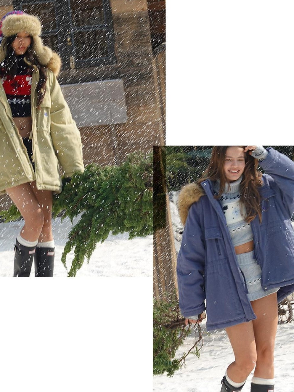Reindeer High Neck Cropped Short Sleeve Women's Wool Blend Matching Skirt Sets