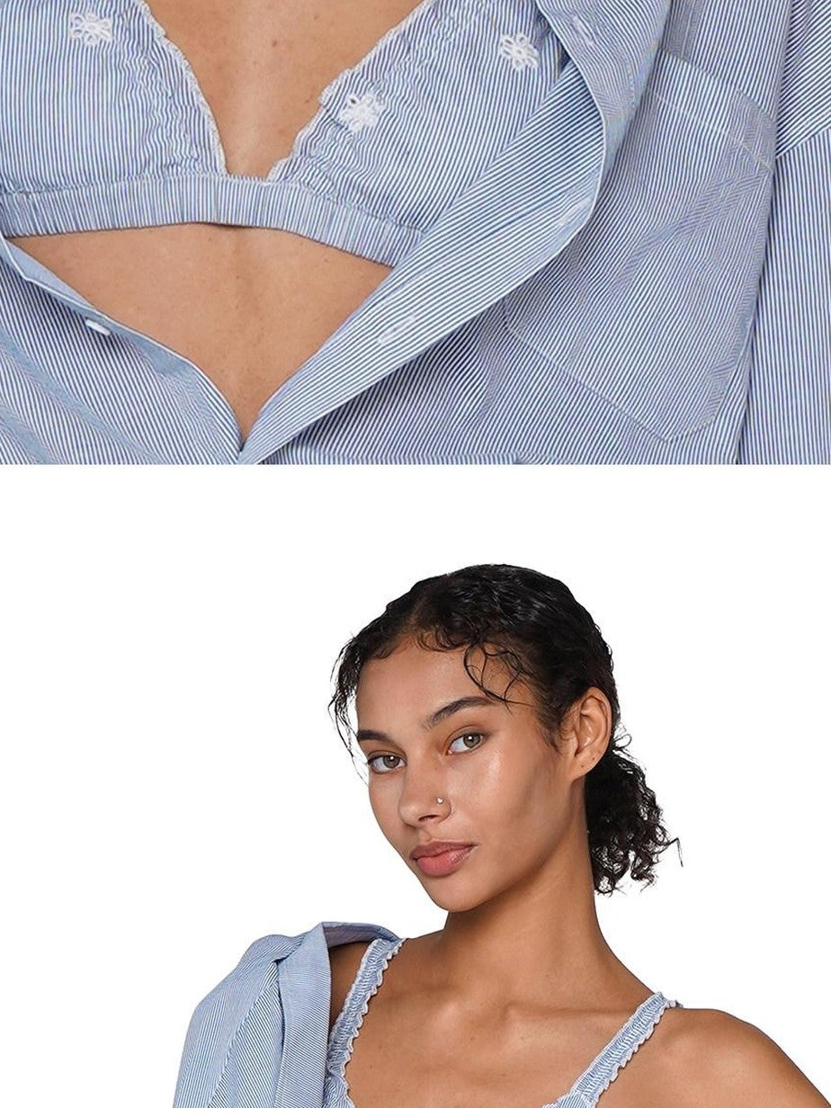 Resort Embroidered Boyfriend Shirt Women's Cotton Casual Top & Shorts Sets