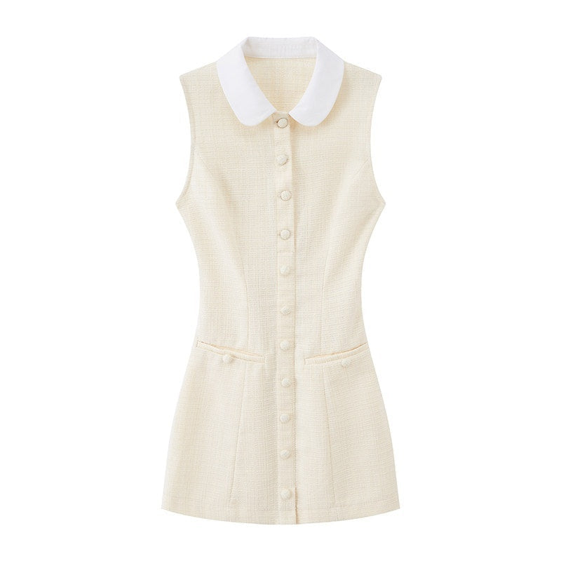 Small Round Neck Colorblock Cinched Waist Women's Polyester Casual Mini Dresses