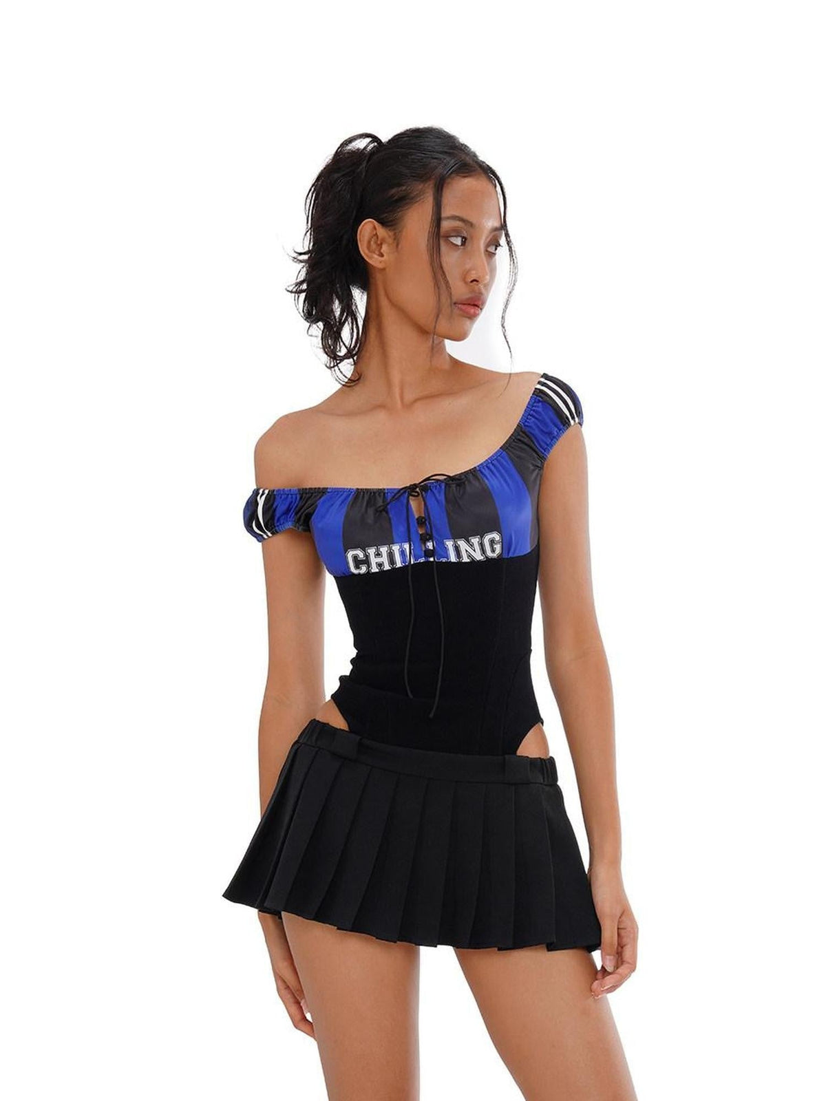 Sporty Pleated Spliced Cutout Waist Cinch Women's Cotton Corset Mini Dresses