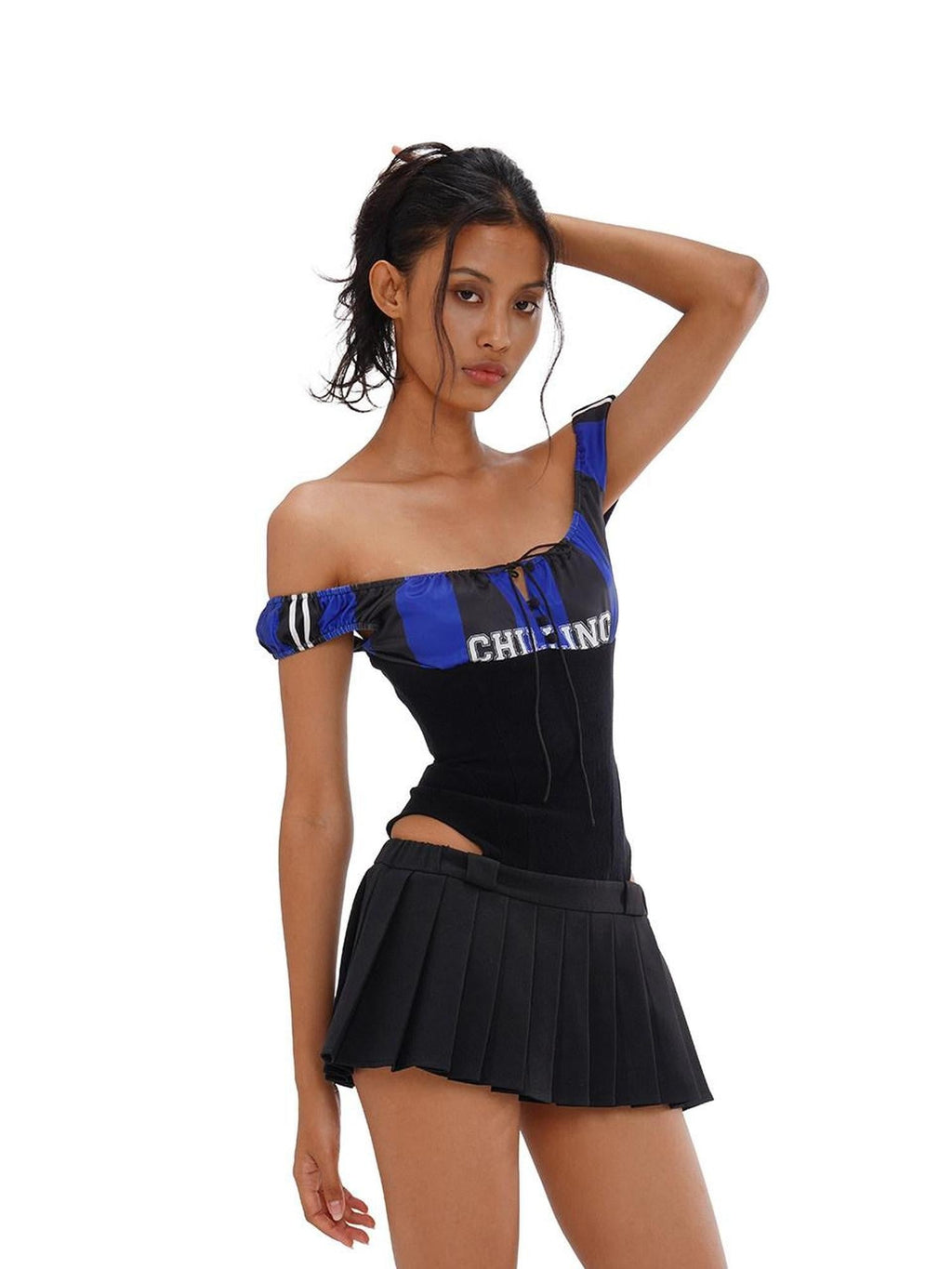 Sporty Pleated Spliced Cutout Waist Cinch Women's Cotton Corset Mini Dresses