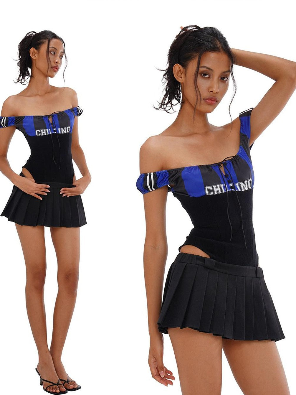 Sporty Pleated Spliced Cutout Waist Cinch Women's Cotton Corset Mini Dresses