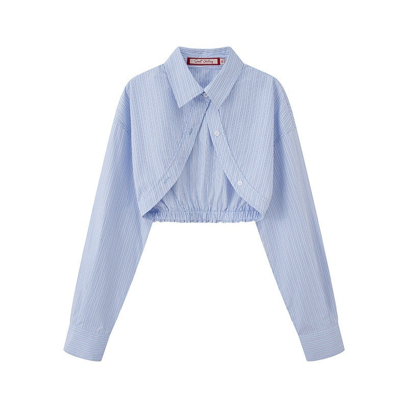 Striped Cropped Shirt Boned Corset Cotton Women's Matching Skirt Sets