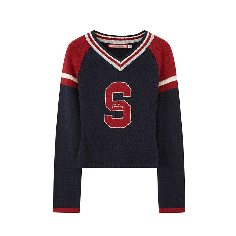 V-neck Jacquard Sport Short Cropped Slim Women's Wool Blend Sweaters