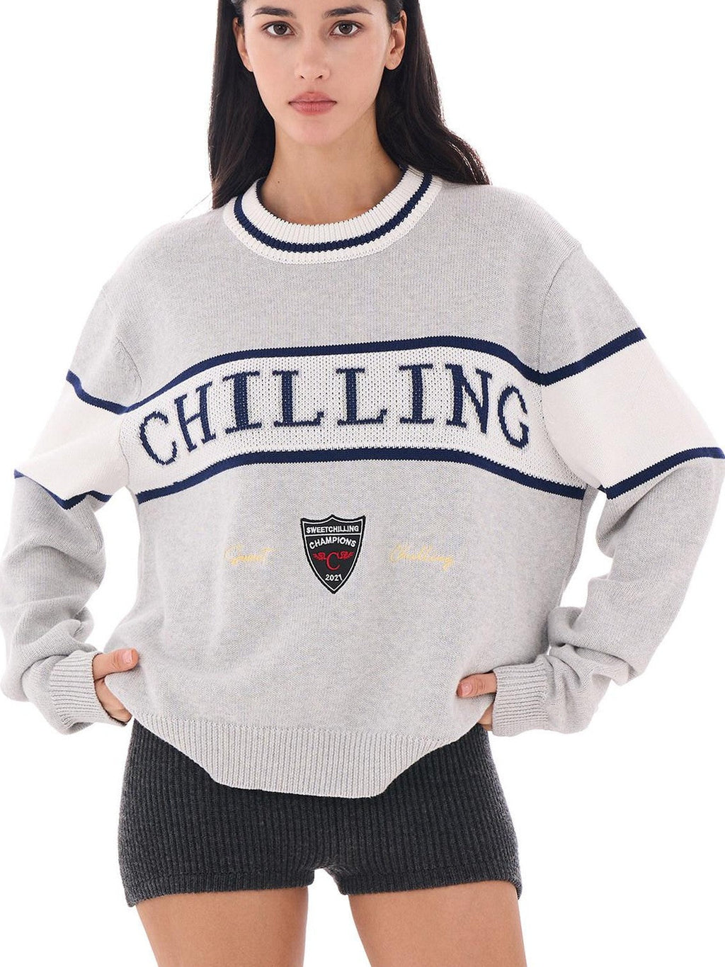 Vintage Preppy Letter Jacquard Embroidered Badge Women's Cotton Pullover Sweaters