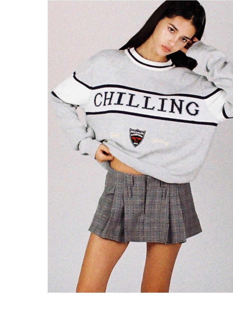 Vintage Preppy Letter Jacquard Embroidered Badge Women's Cotton Pullover Sweaters
