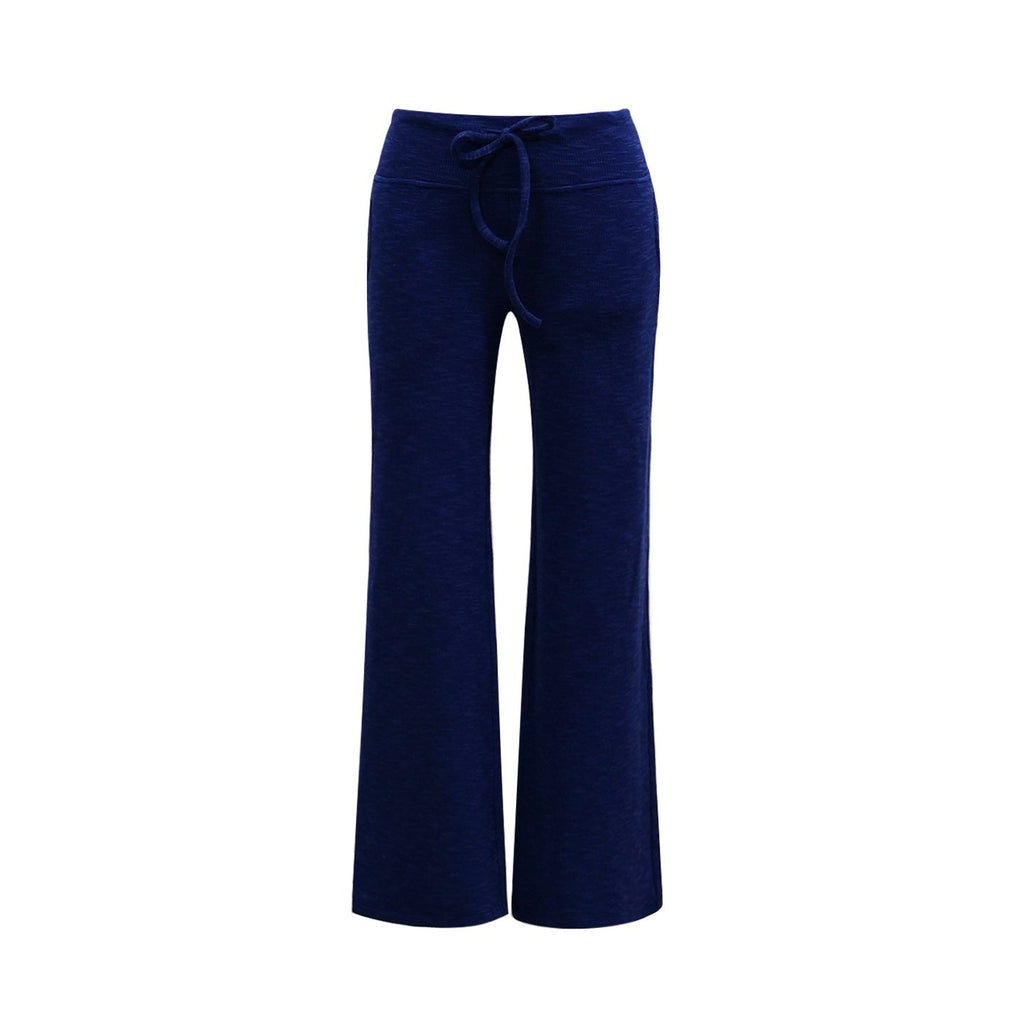 Color Block Collared U Neck Button Long Sleeve Drawstring Flared Women's Casual Top & Pants Sets