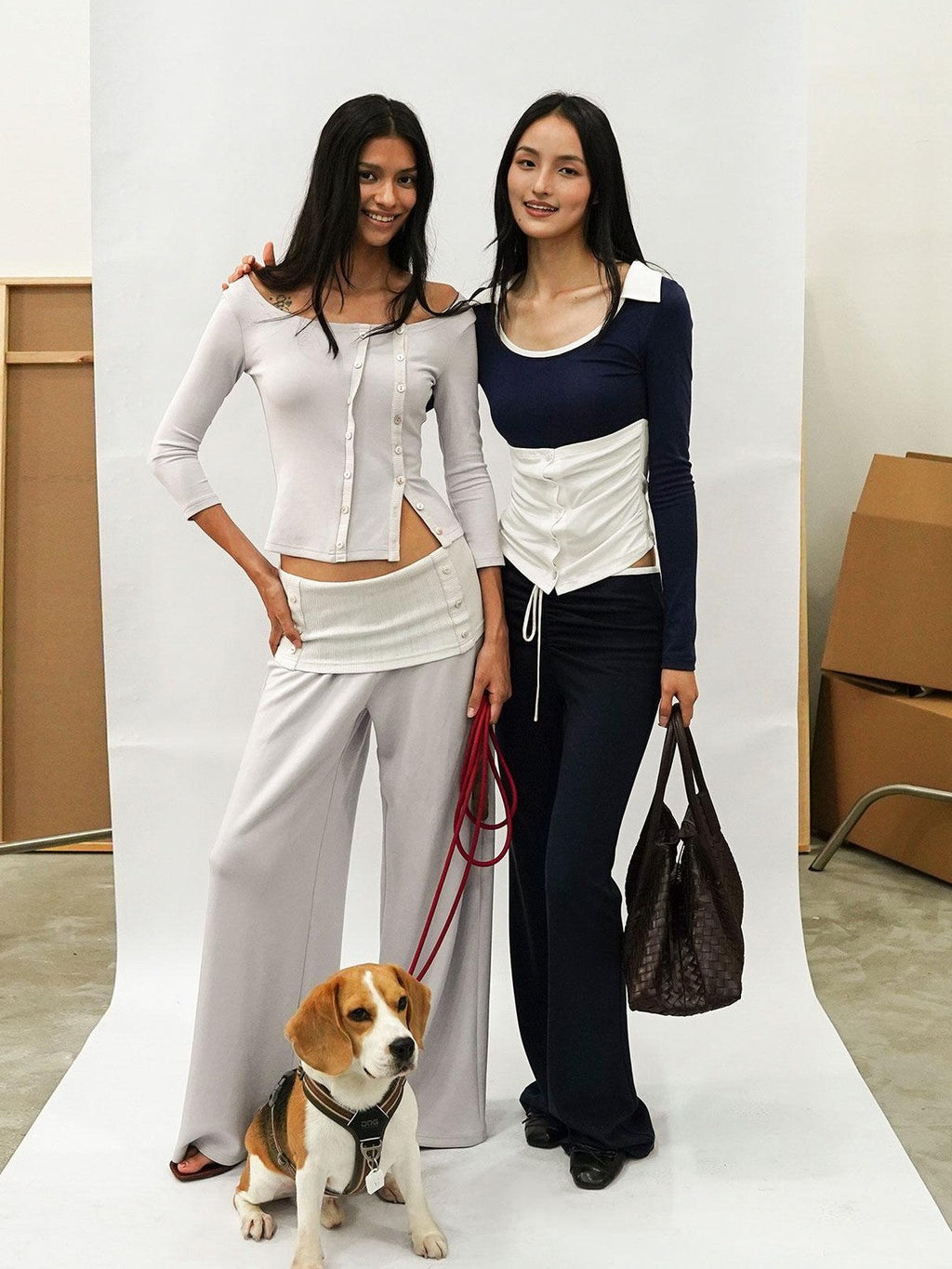 Color Block Collared U Neck Button Long Sleeve Drawstring Flared Women's Casual Top & Pants Sets