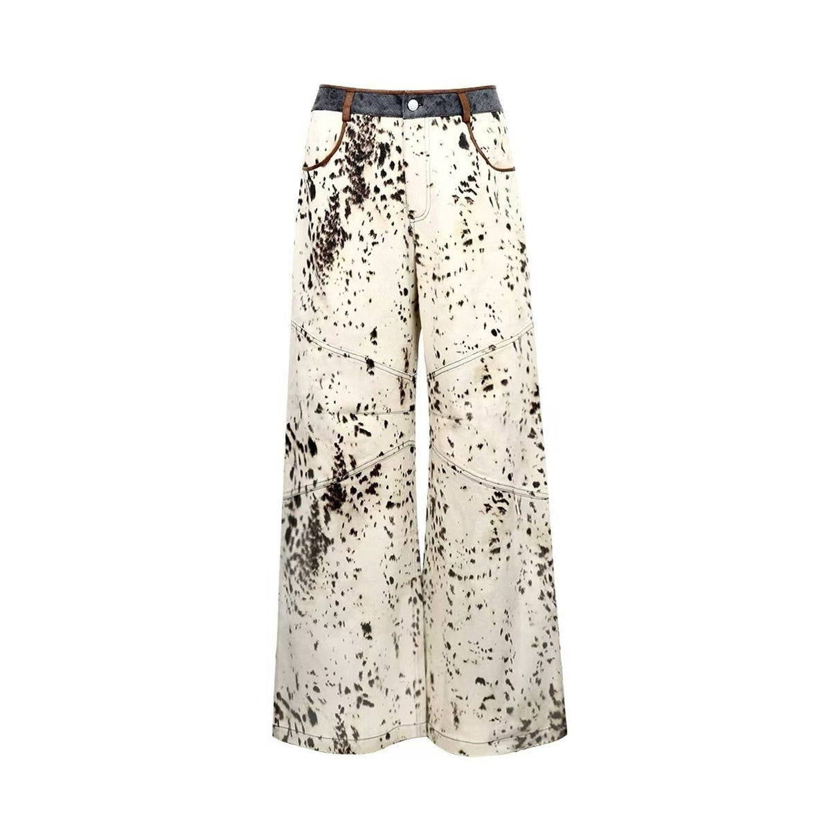 Distressed Casual Natural Waist Relaxed Durable Denim Zipper Fly Wide Leg Jeans