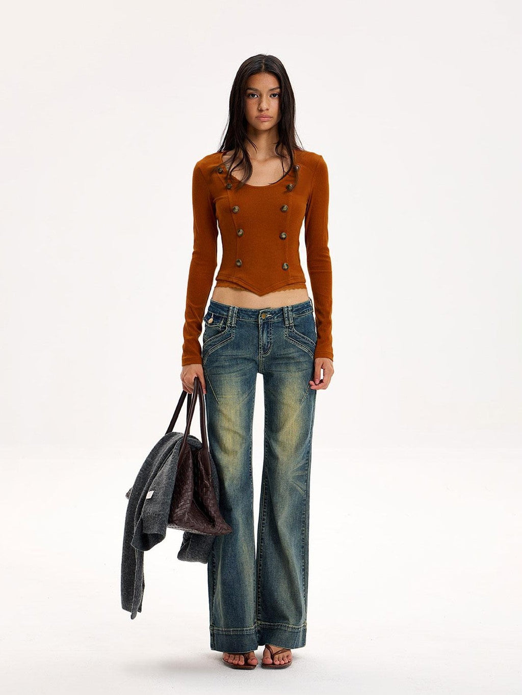 Distressed Lace Asymmetric Hem Slim Fit Women's Cotton Long Sleeve T-shirts