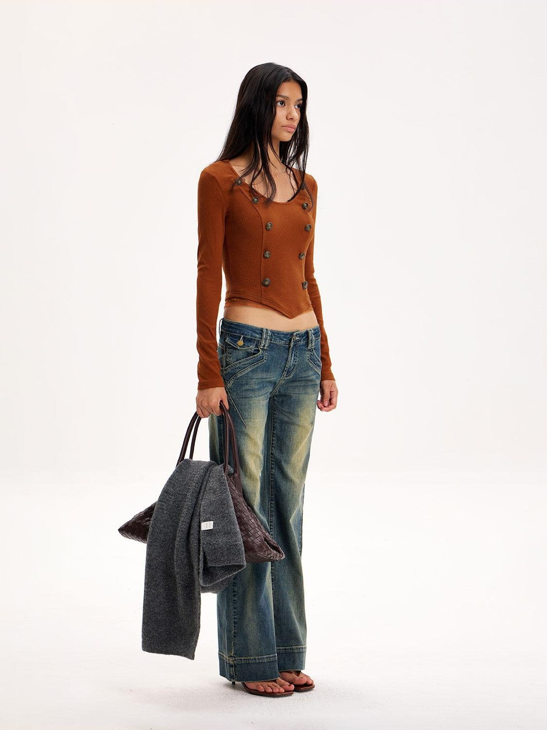 Distressed Lace Asymmetric Hem Slim Fit Women's Cotton Long Sleeve T-shirts