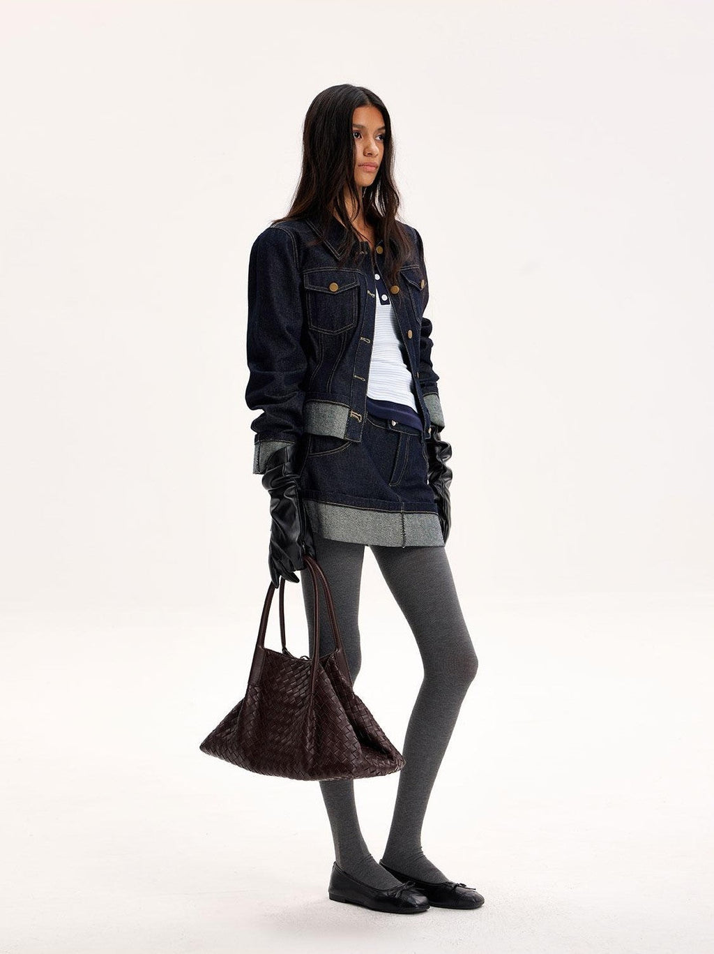 Raw Hem Selvedge Topstitch Straight Shoulder Women's Cotton Denim Jackets