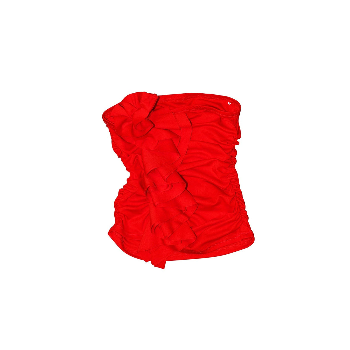 Red 3d Floral Cropped Off Shoulder Women's Cotton Ruched Tube Tops