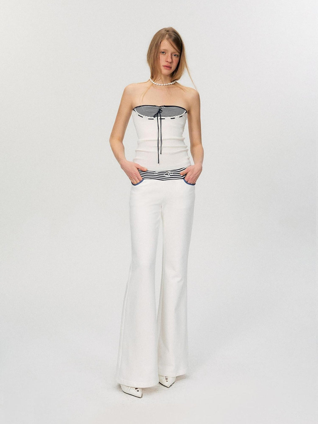 Retro Colorblock Striped Asymmetric Lace Up Women's Slim Fit Tube Tops