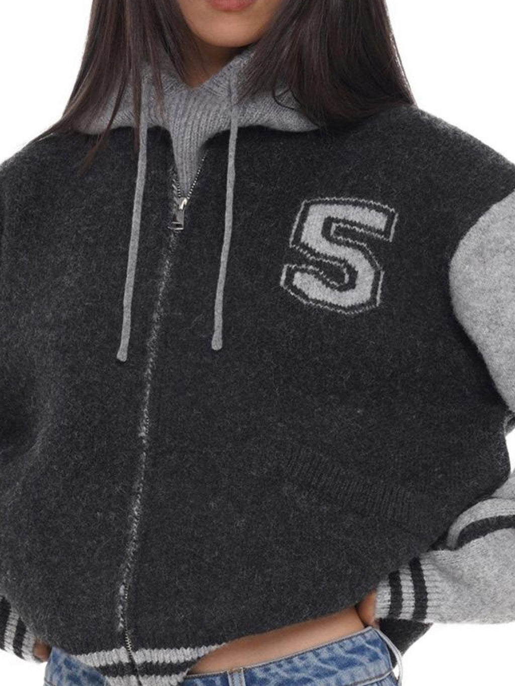 Varsity Style Loose Knit Baseball Cardigan Sweater