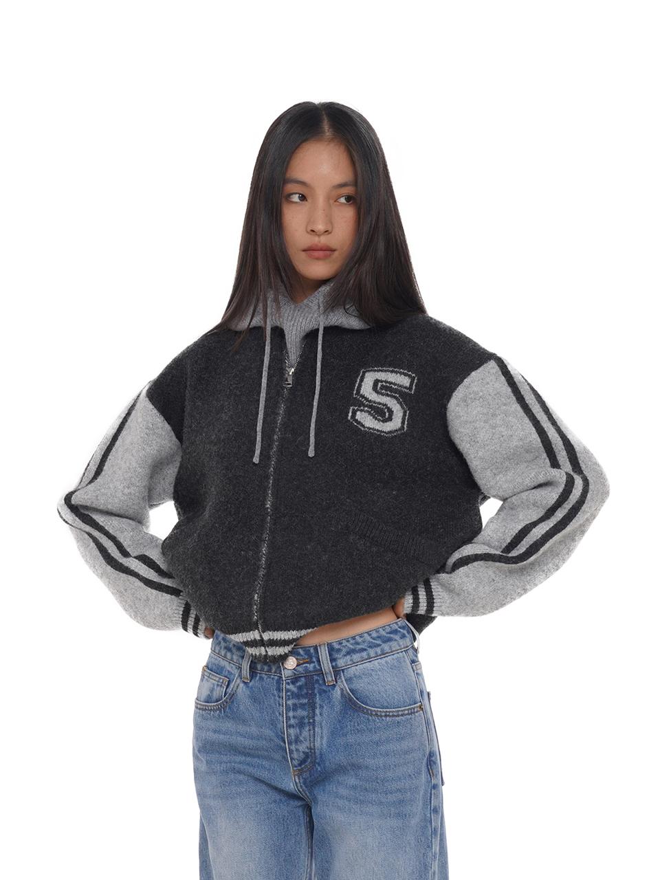Varsity Style Loose Knit Baseball Cardigan Sweater