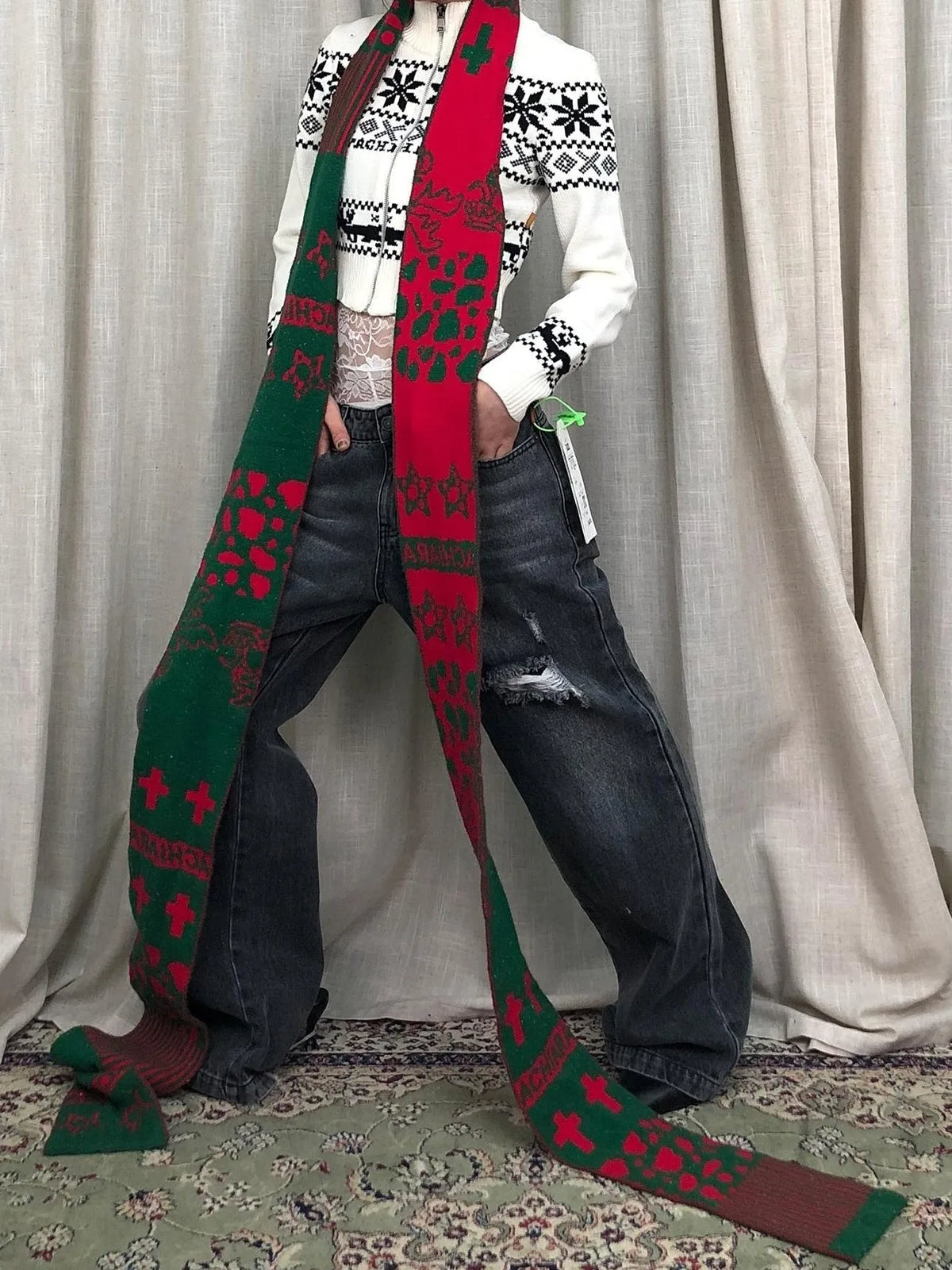 Vintage Christmas Scarf Starry Adventure