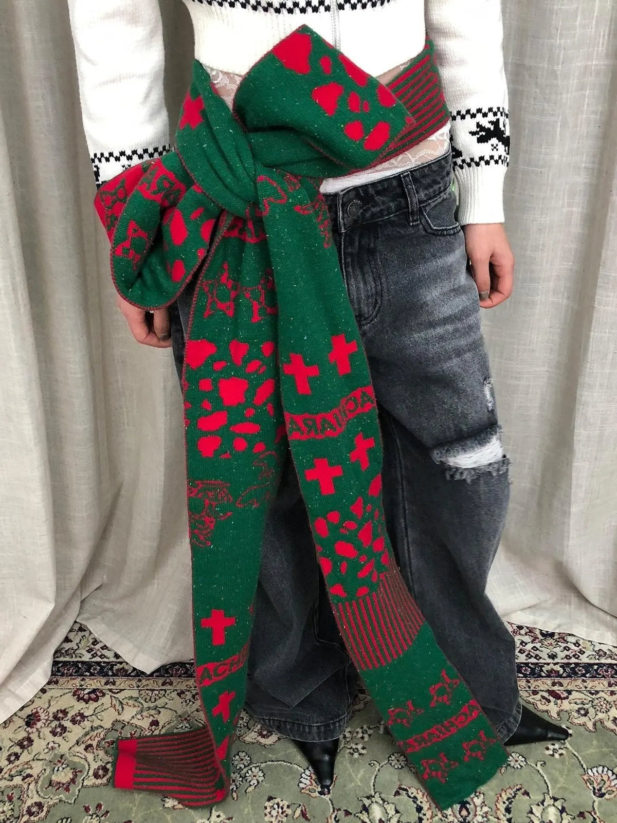 Vintage Christmas Scarf Starry Adventure
