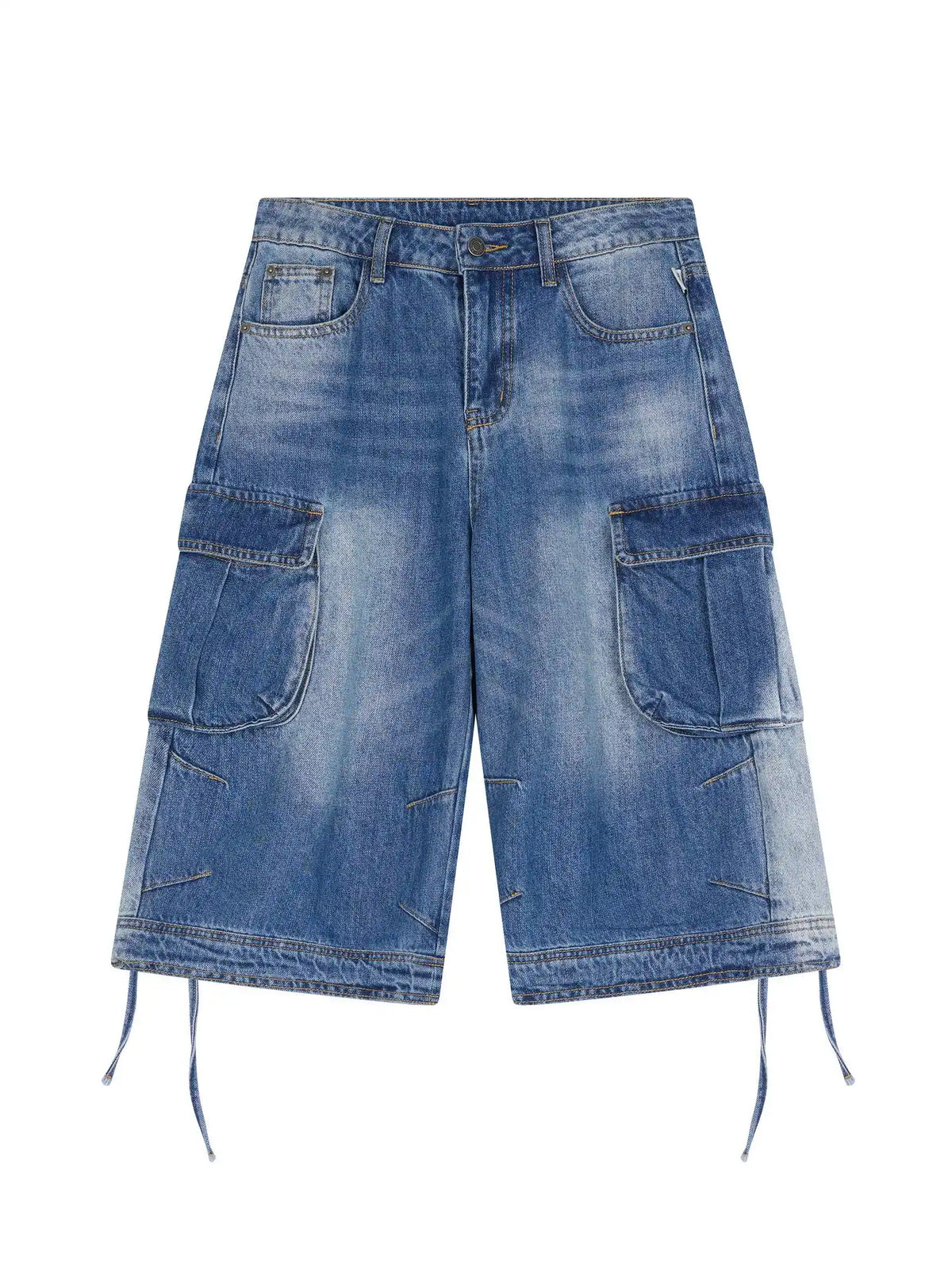 Beach Washed Relaxed Cargo Denim Shorts