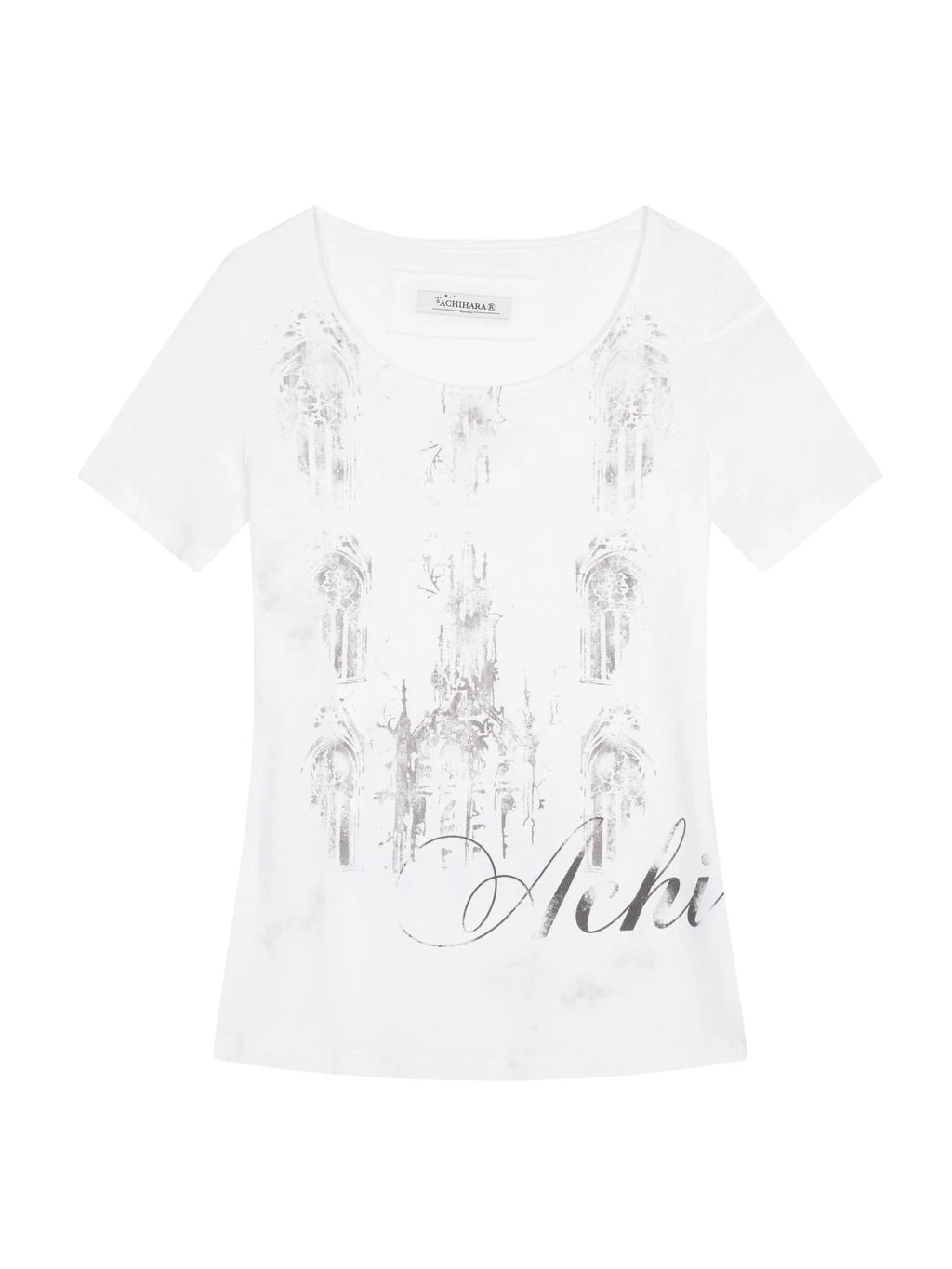 Romanesque Print Tee V-neck T-shirt Long-Sleeve