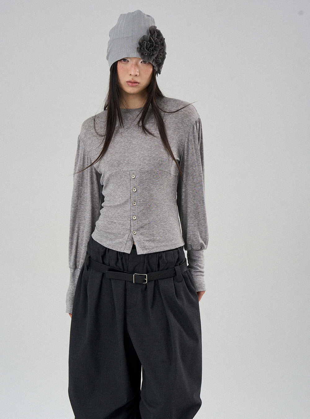 Asymmetric Button Slim Top