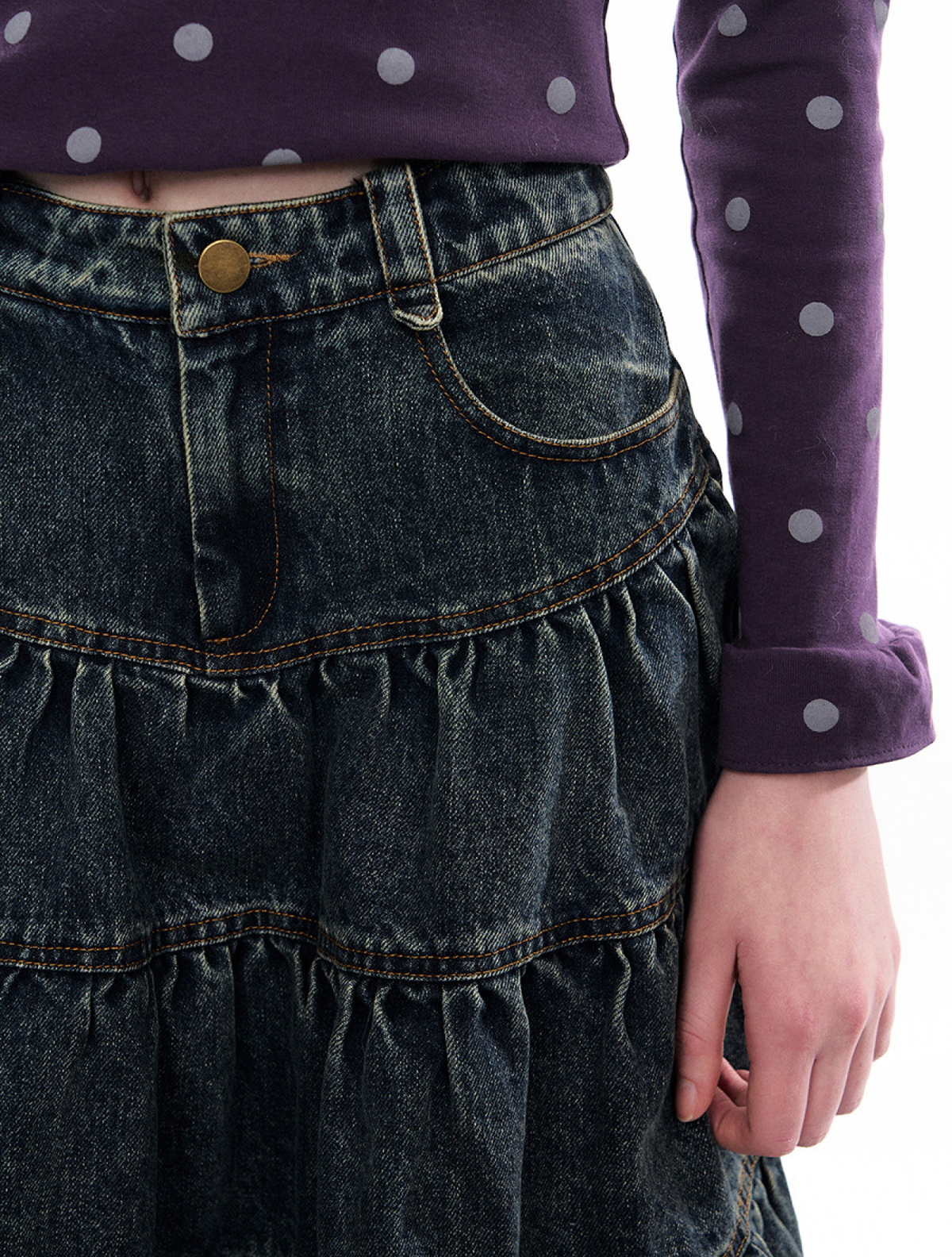 Romance Nanci Vintage Washed Denim Tiered Skirt