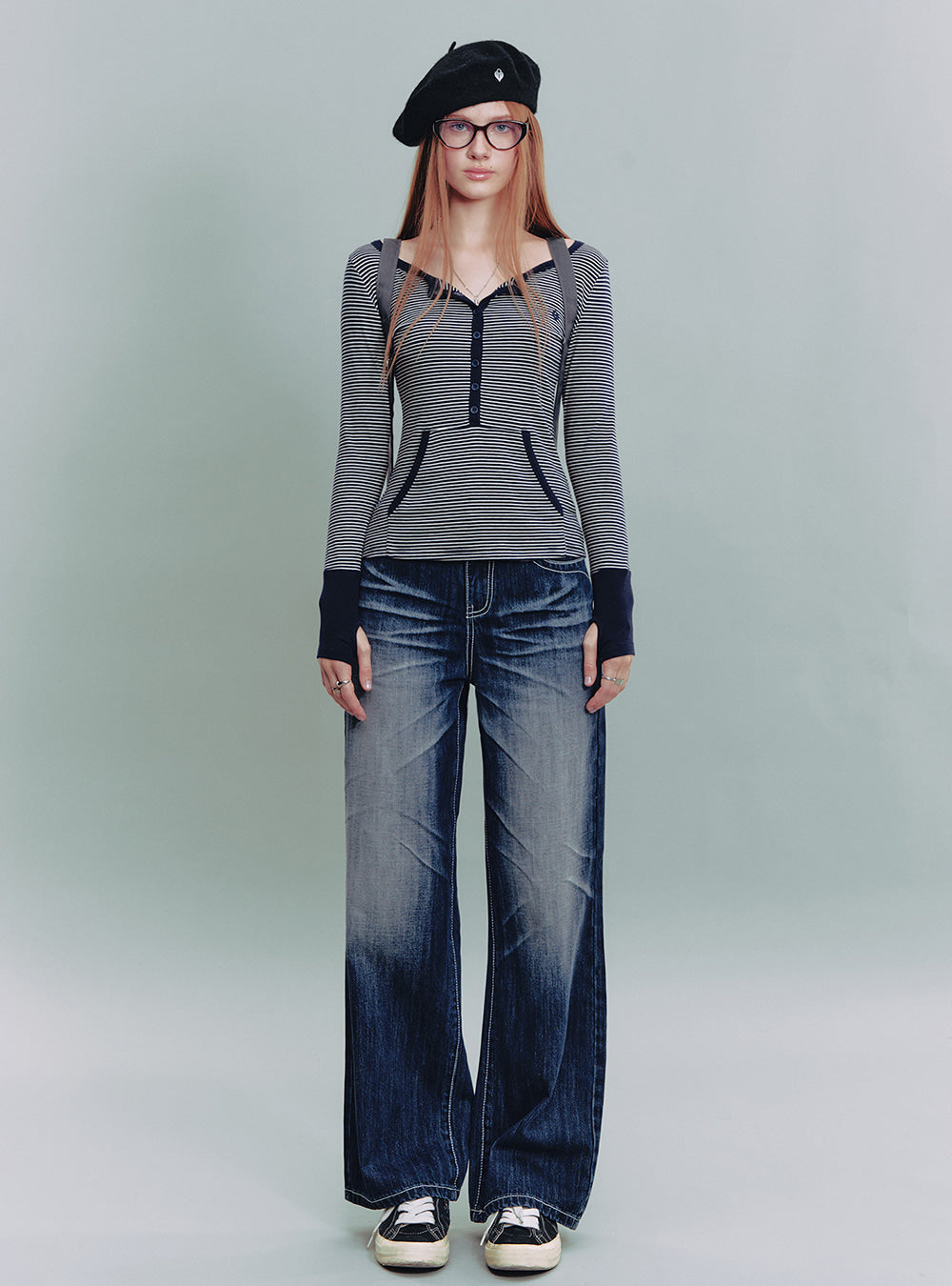 90s Studded Wide-Leg Denim Pants