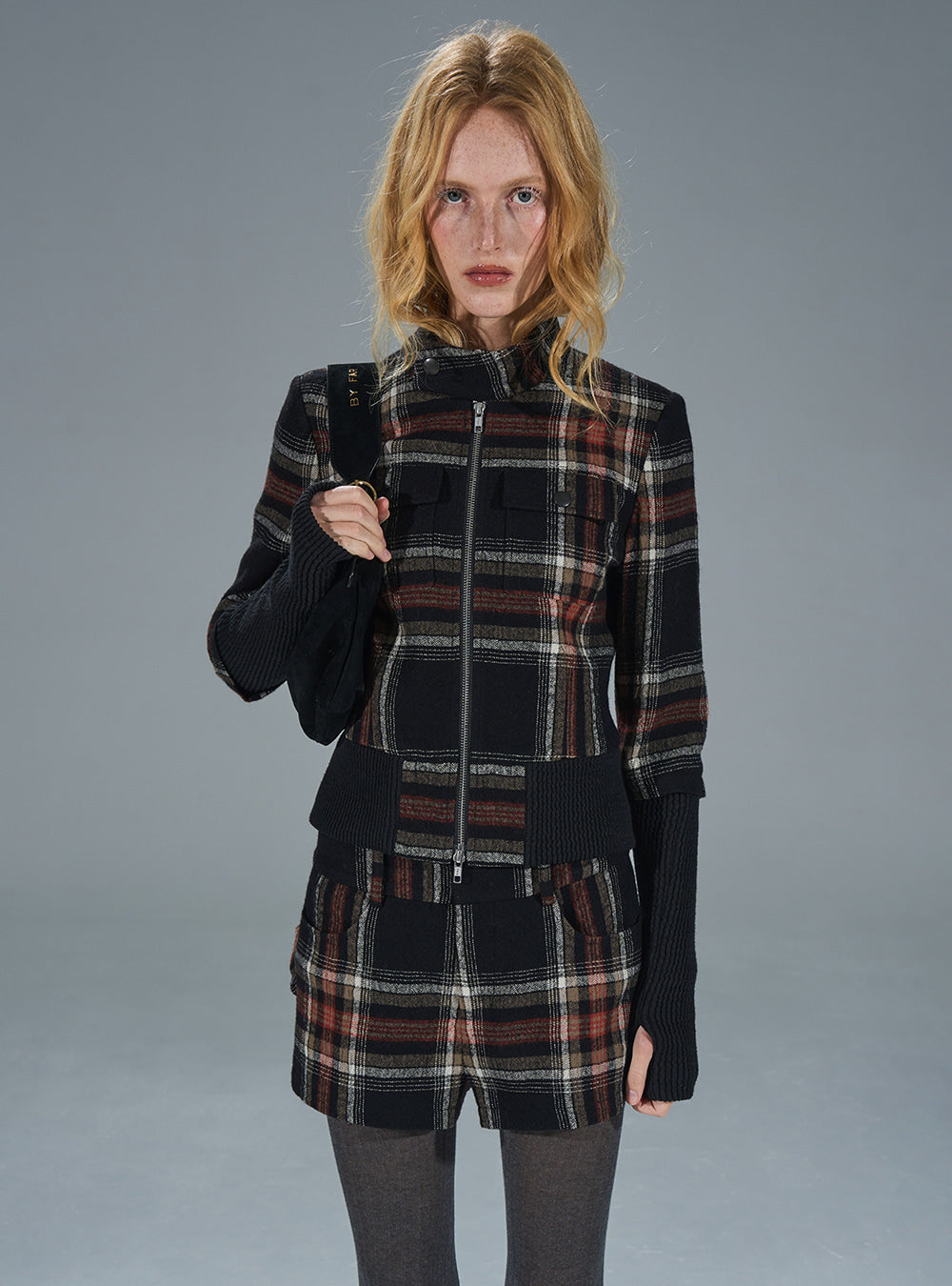 Retro Red-Black Plaid Wool Slim Jacket