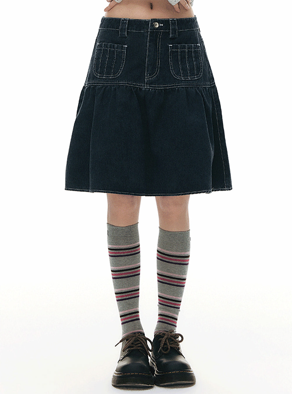 Retro Blue A-Line Denim Skirt