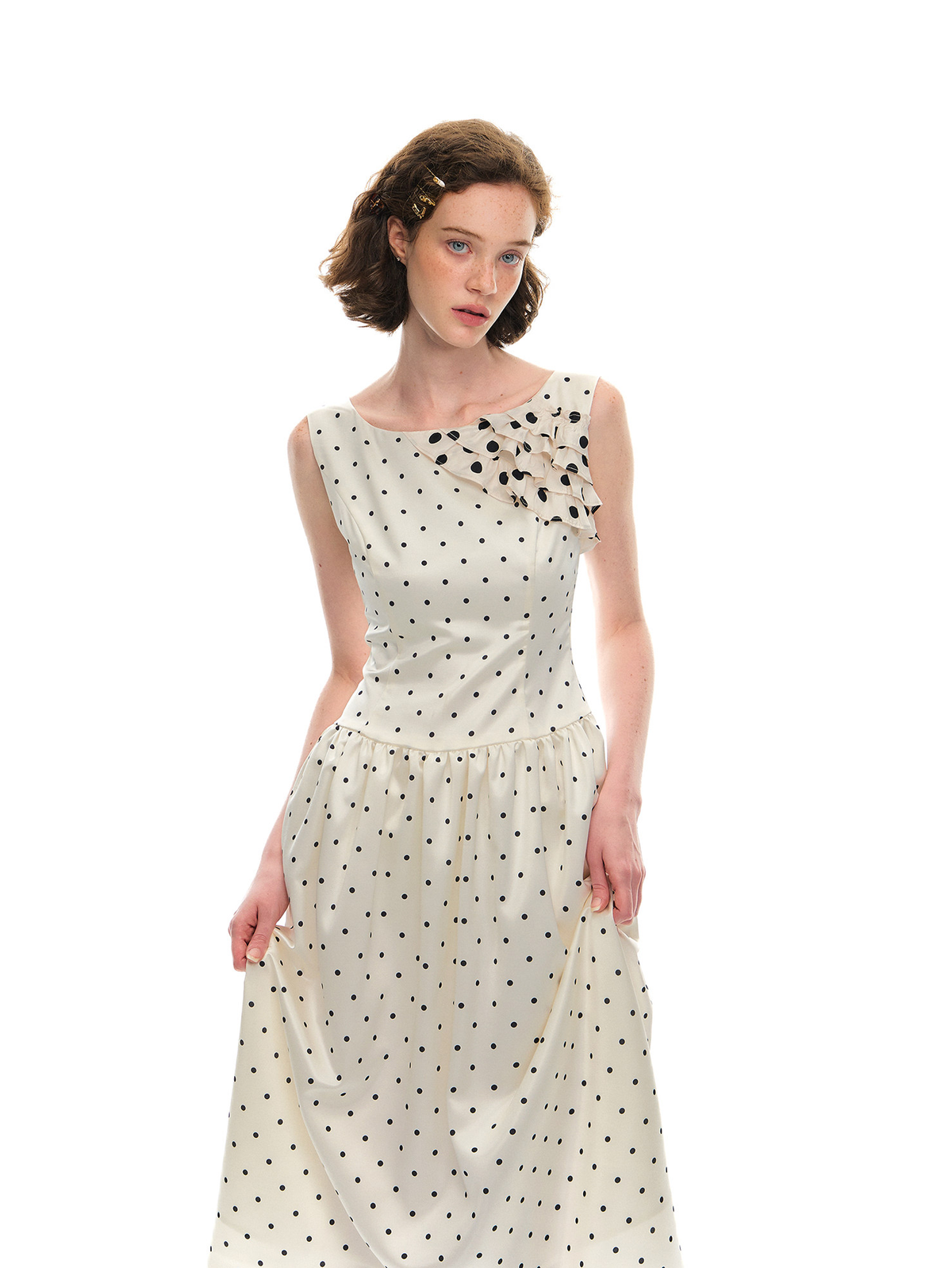 Romance Nanci Polka Satin Maxi Dress