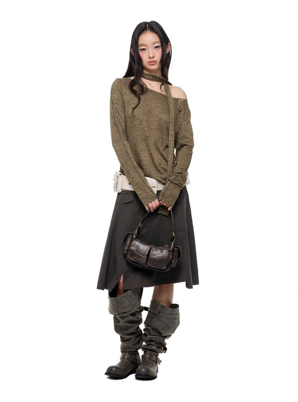 Asymmetry Scarf Knit Top
