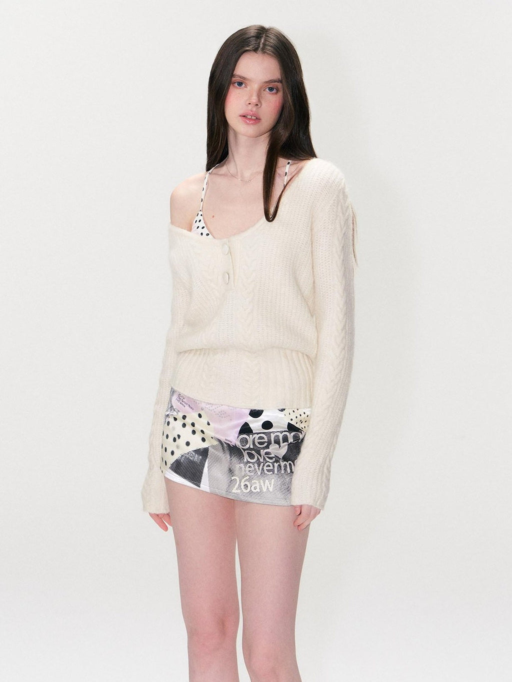 Soft Vintage Oversized Button V-neck Pullover Knit Wool Blend Girls Sweaters