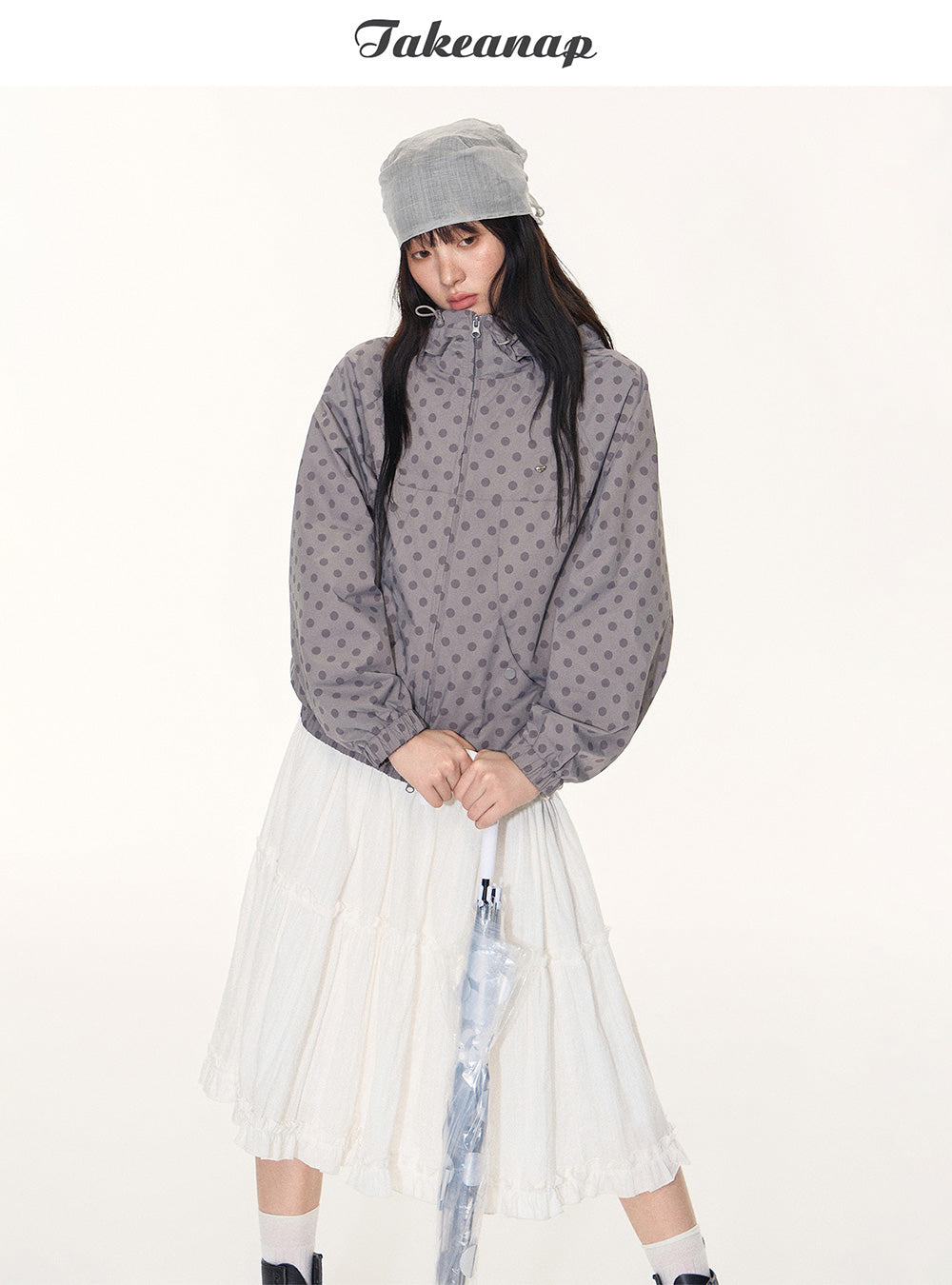 Ash Gray Polka Dot Windbreaker