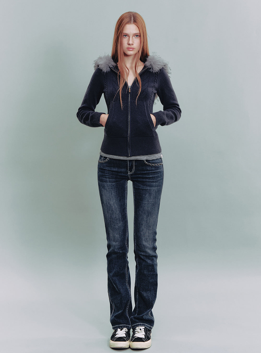 Heart Lock Embroidered Denim Pants