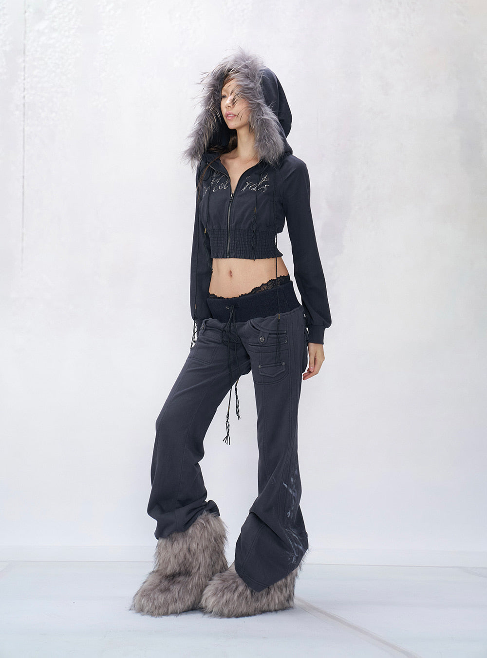 Y2K Rhinestone Fur Hoodie