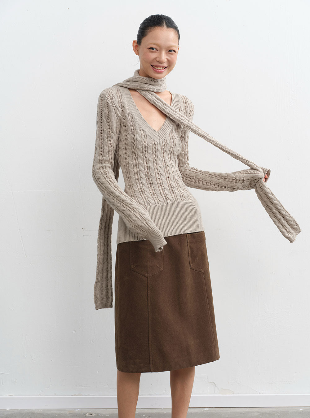 Retro V-Neck Cable Knit Sweater Top (3color)