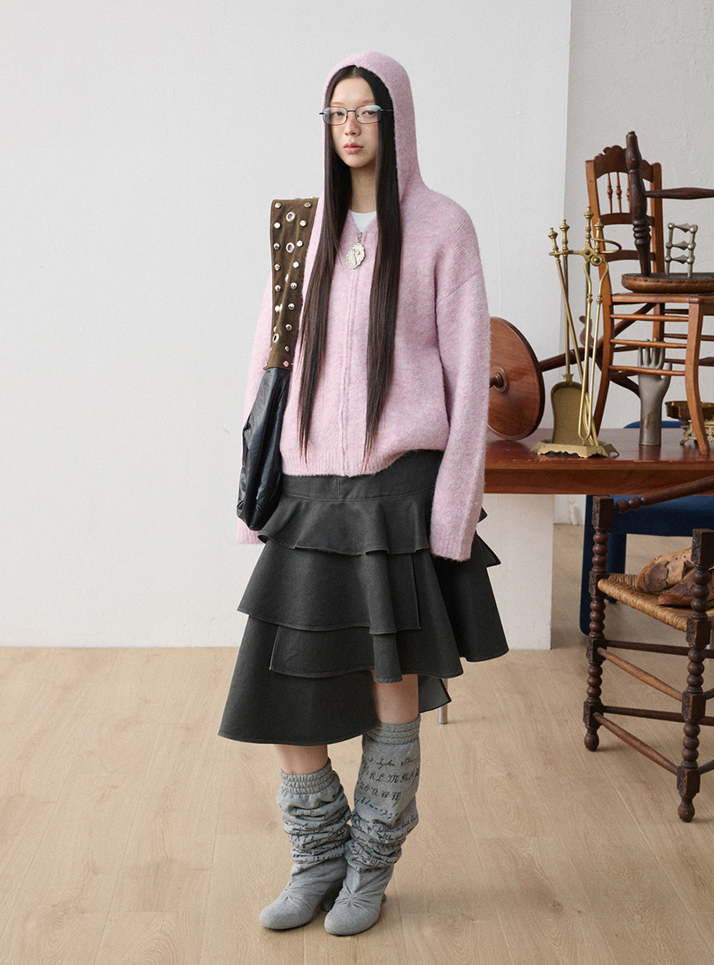 Boucle Alpaca Daily Hooded Zip Up (2color)