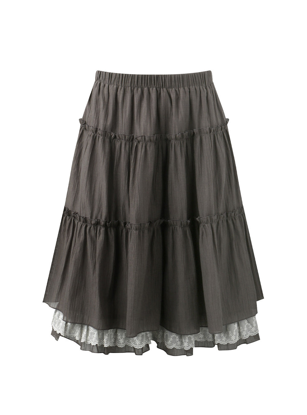 Tiered Lace Hem Midi Skirt