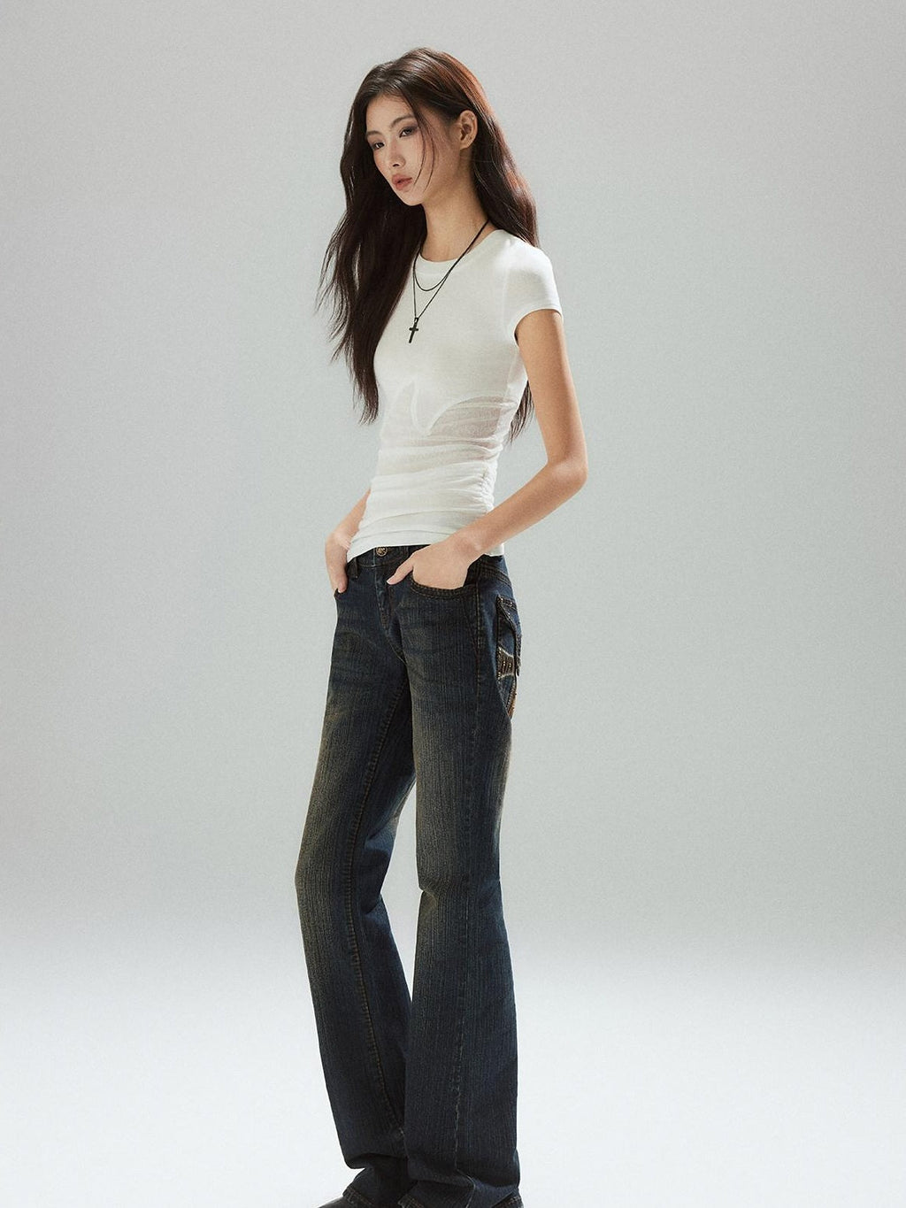 Lyocell Slim Street Patchwork For Women Round Neck Short Sleeve T-Shirts