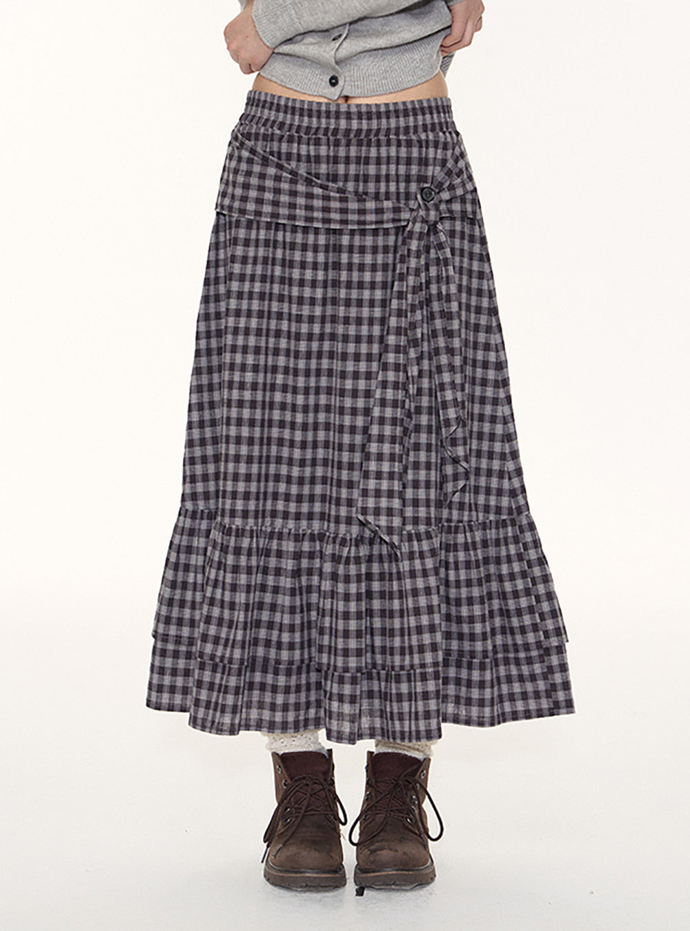 Rustic Plaid Wrap Maxi Skirt
