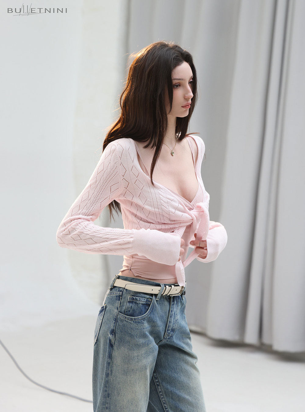 Soft Ribbon Sleeveless Top & Knit Cardigan
