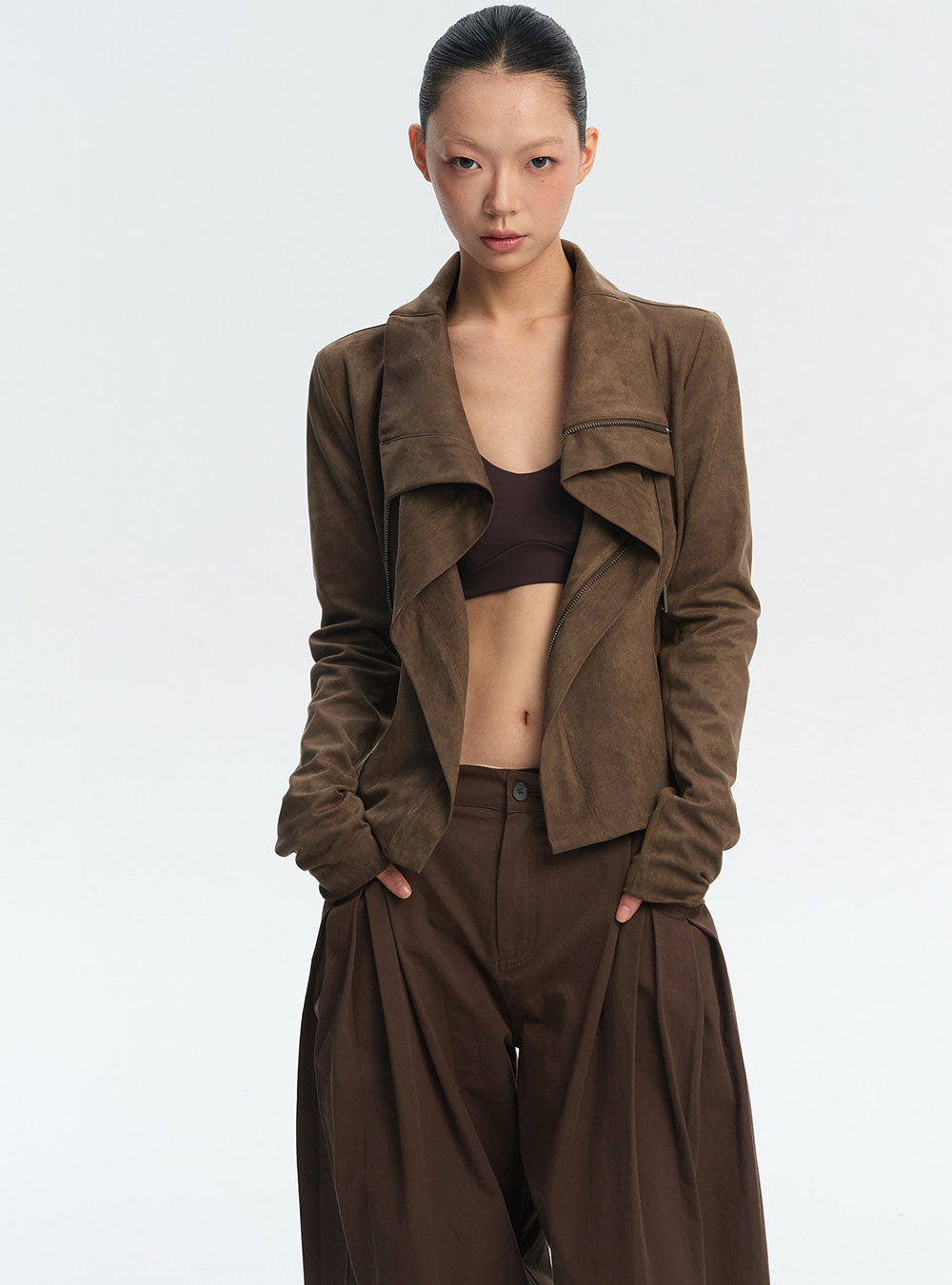 Asym Fold Collar Short Jacket (2color)