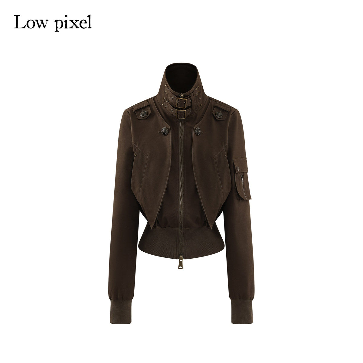 Plush Lined Waist Cinch Dark Goth Slim Fit Women Zip High Collar Cropped Jackets