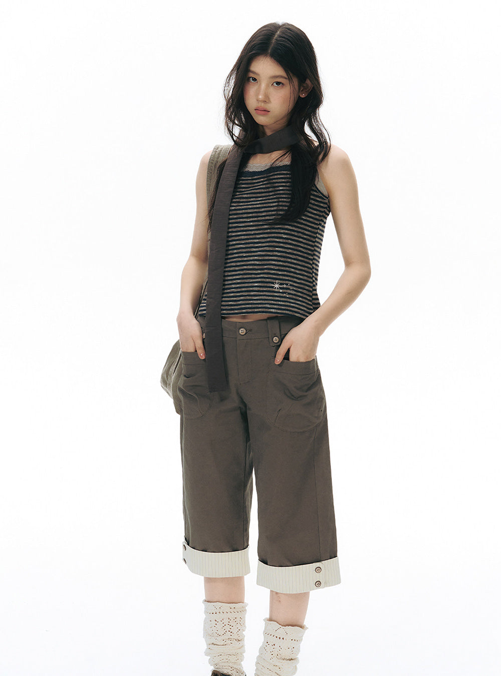 Foldable Hem Pocket Capri Pants
