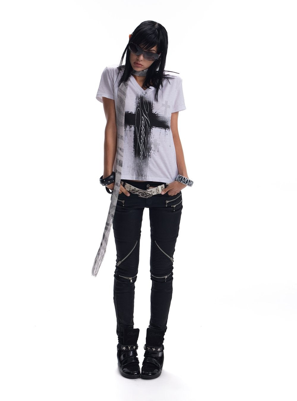 Cross Cubic V Neck Top