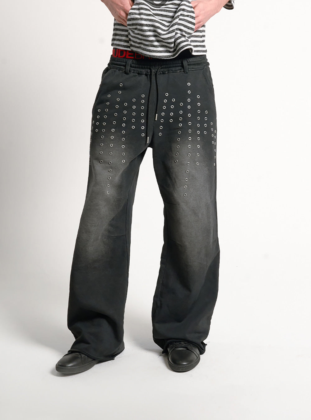 Silver Void Eyelet Baggy Pants