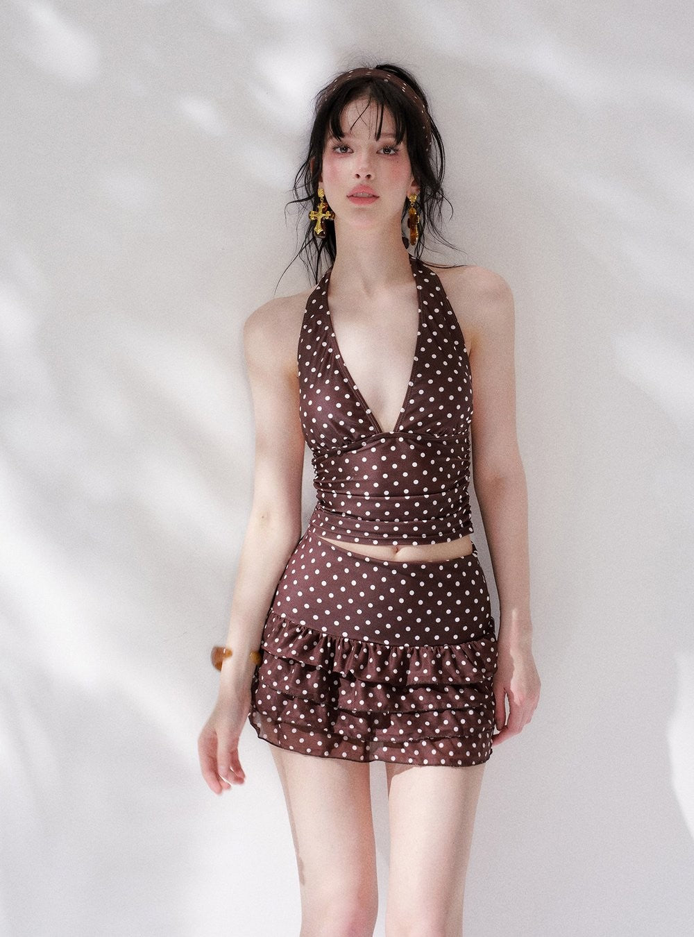 Island Dot Ruffle Skirt Swim Set